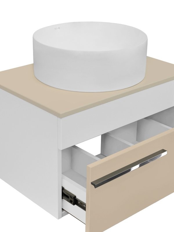 Тумба с раковиной Runo Вудлайн 65 белая, крем, раковина Palla 40