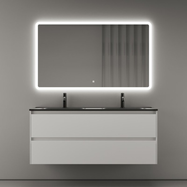 Мебель для ванной комнаты Sancos Cento 120 см двойная, белый глянец, черная раковина