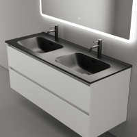 Мебель для ванной комнаты Sancos Cento 120 см двойная, белый глянец, черная раковина
