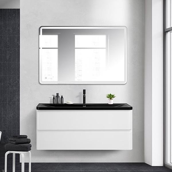 Мебель для ванной комнаты BelBagno Albano 120 подвесная, bianco lucido, черная матовая раковина