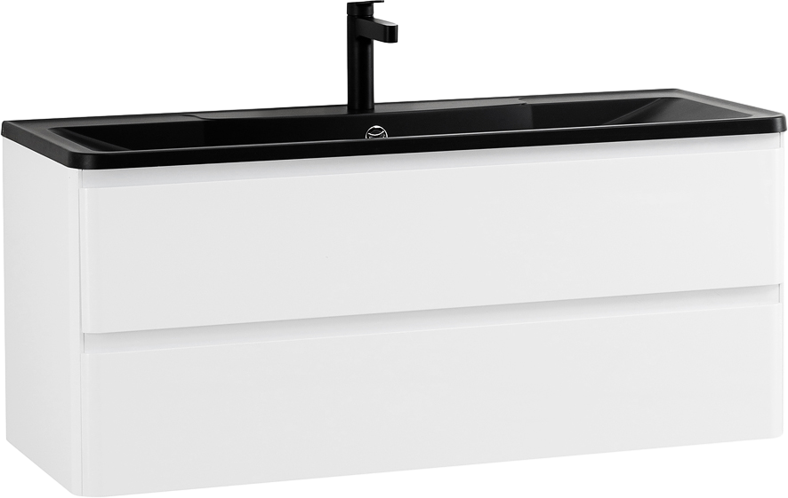 Мебель для ванной комнаты BelBagno Albano 120 подвесная, bianco lucido, черная матовая раковина