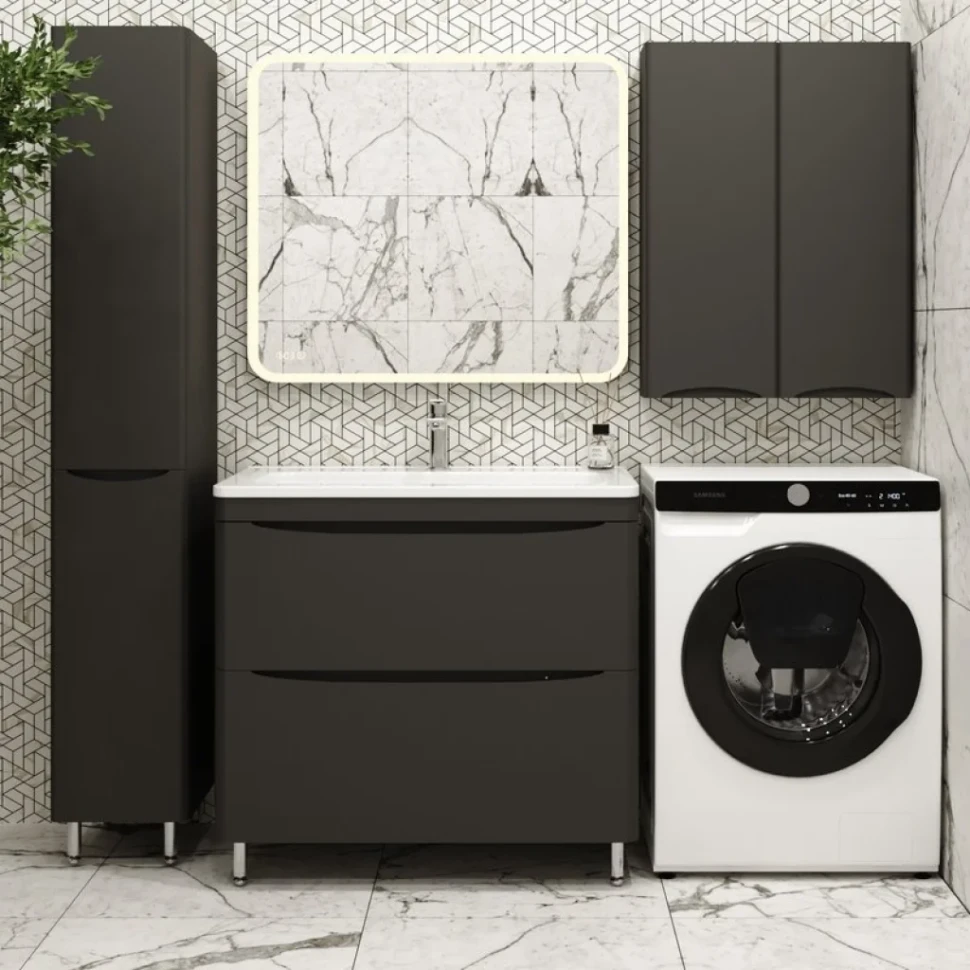 Мебель для ванной комнаты Style Line Бергамо Мини 90 Люкс Plus напольная, антискрейтч черная