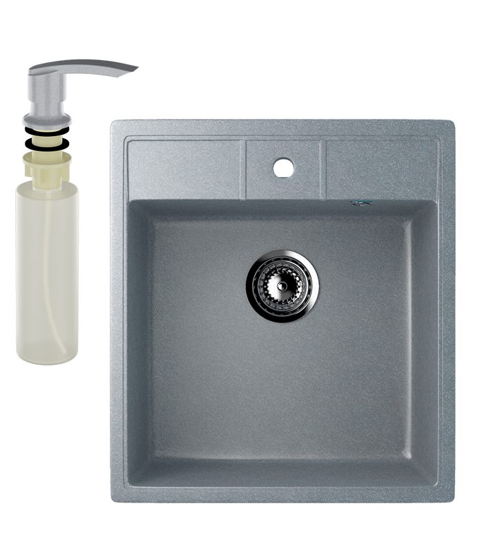 Мойка кухонная Ulgran U-406 342 графитовая + дозатор U-02 графит
