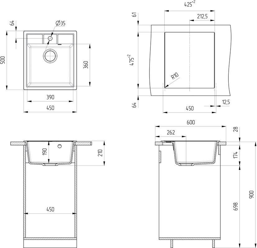 Мойка кухонная Ulgran U-406 342 графитовая + дозатор U-02 графит
