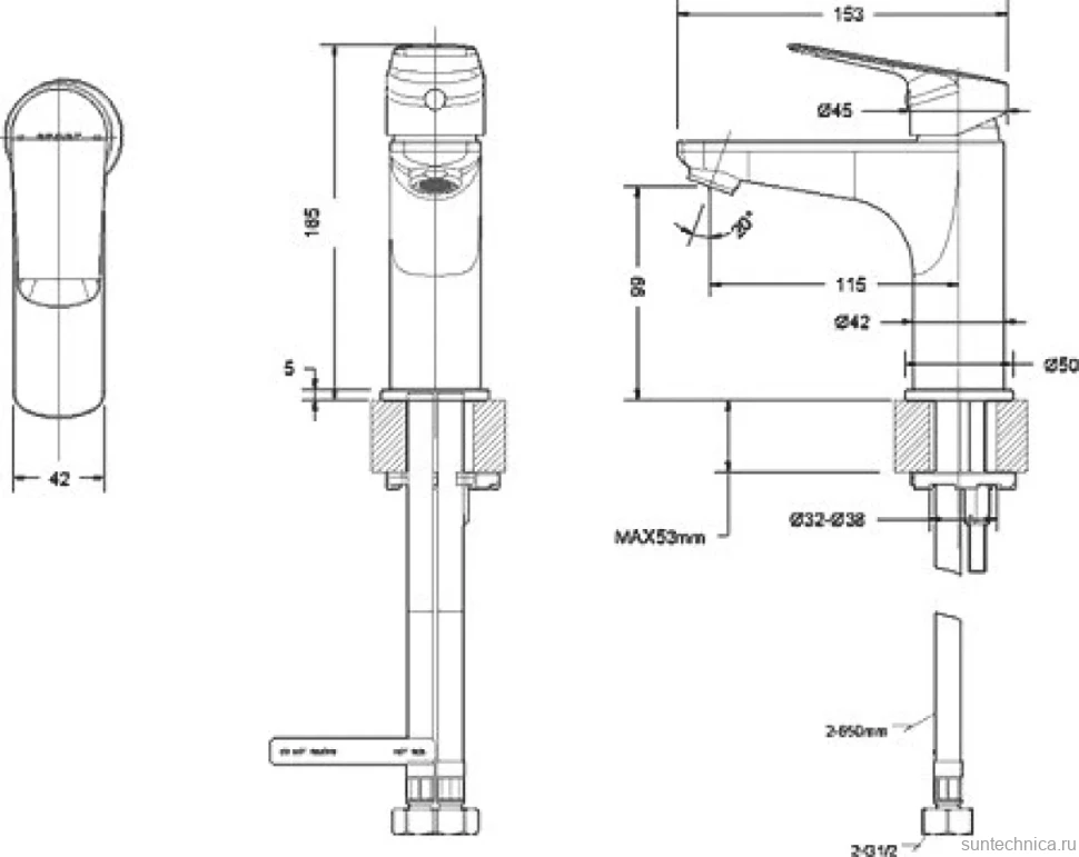 Смеситель для раковины Bravat Rhein F1429564BW-9-ENG матовый черный