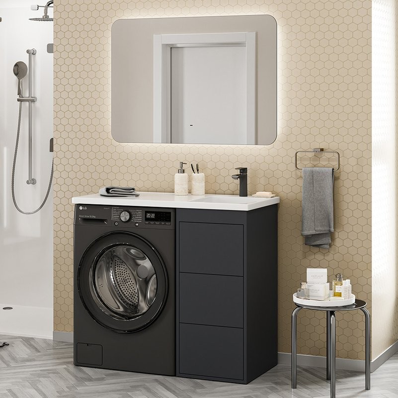 Мебель для ванной комнаты Brevita Grafit 60 R под стиральную машину, раковина Kamilla графит