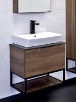 Тумба с раковиной Comforty Порто 60 подвесная, темно-коричневый дуб