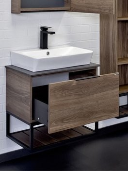 Тумба с раковиной Comforty Порто 60 подвесная, темно-коричневый дуб