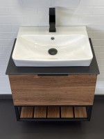 Тумба с раковиной Comforty Порто 60 подвесная, темно-коричневый дуб