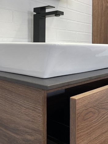 Тумба с раковиной Comforty Порто 60 подвесная, темно-коричневый дуб