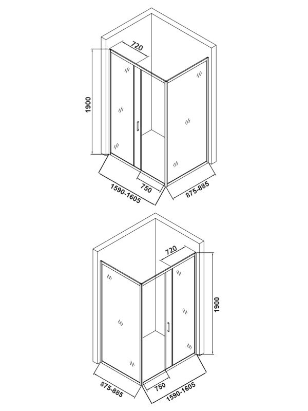 Душевой уголок Orange E23 16090TB 160х90 см, стекло прозрачное, профиль черный матовый
