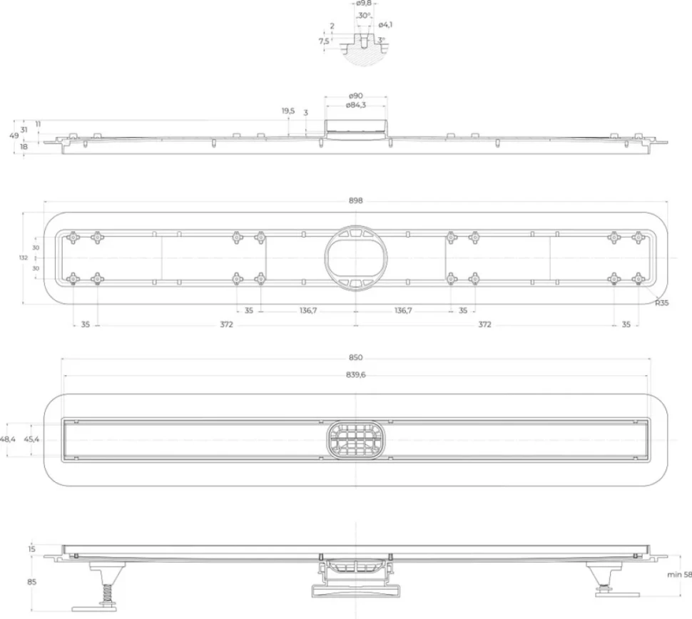 Душевой трап (лоток) BelBagno Luce BB-LD-LUCE-90-BIANCO 85 см, матовый белый