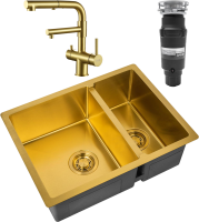 Комплект Мойка Zorg Light ZL R 580-2-440 BRONZE бронза + Смеситель Sanitary SZR-3216 Bronze бронза + Измельчитель Bone Crusher BC 910-SL-Slim Line