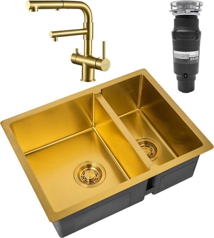 Комплект Мойка Zorg Light ZL R 580-2-440 BRONZE бронза + Смеситель Sanitary SZR-3216 Bronze бронза + Измельчитель Bone Crusher BC 910-SL-Slim Line