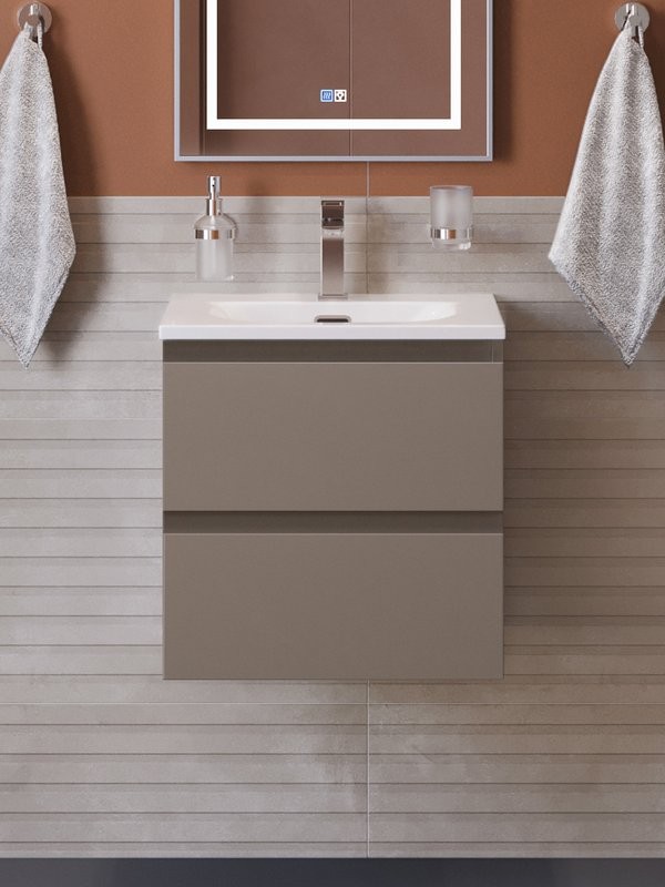 Тумба с раковиной BelBagno Kraft 39 50 подвесная, матовая бежевая, раковина bb-8099-3-50