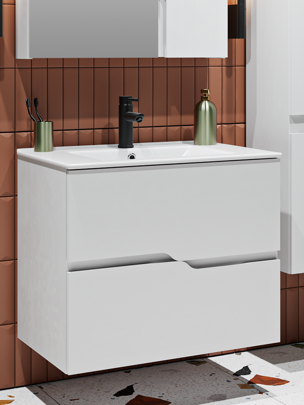 Тумба под раковину без столешницы Runo Палермо 80 подвесная, глянцевая белая