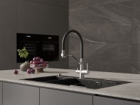 Смеситель для кухни Cersanit Живой (Vivo) 64837 с гибким изливом, сатин, черный