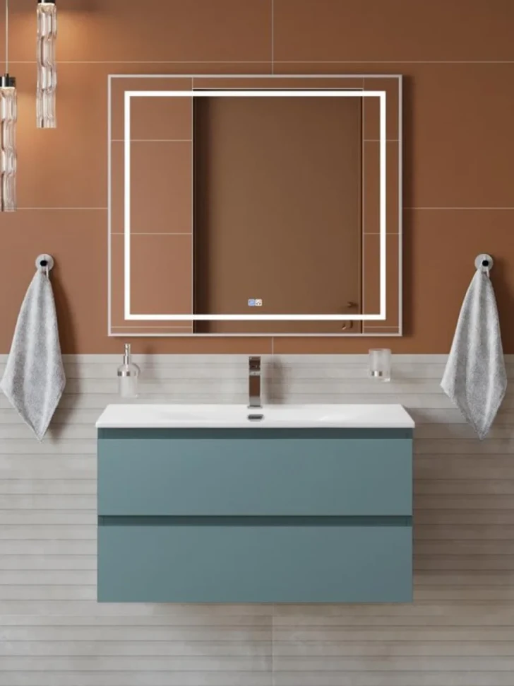 Мебель для ванной комнаты BelBagno Kraft 80 подвесная, матовая голубая, раковина bb-8099-80