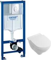 Комплект Унитаз подвесной Villeroy & Boch O.Novo 5660HR01 alpin, безободковый + Инсталляция Grohe Rapid SL 38721001 3 в 1 с кнопкой смыва