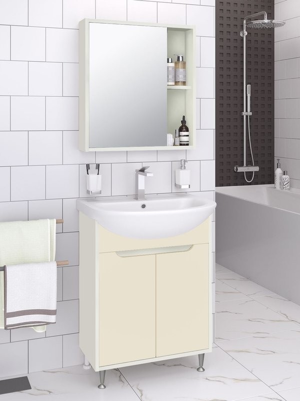 Тумба с раковиной Runo Эконова 60 напольная, белая крем