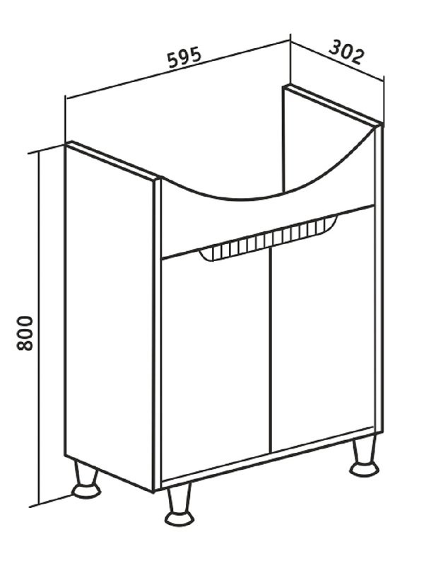 Тумба с раковиной Runo Эконова 60 напольная, белая крем
