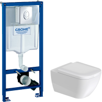 Комплект Унитаз подвесной Duravit Happy D.2 2222090000 rimless + Крышка 0064590000 с микролифтом + Инсталляция Grohe Rapid SL 38721001 3 в 1 с кнопкой смыва