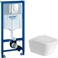 Комплект Унитаз подвесной Duravit Happy D.2 2222090000 rimless + Крышка 0064590000 с микролифтом + Инсталляция Grohe Rapid SL 38721001 3 в 1 с кнопкой смыва