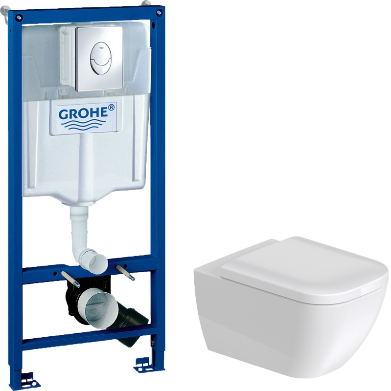 Комплект Унитаз подвесной Duravit Happy D.2 2222090000 rimless + Крышка 0064590000 с микролифтом + Инсталляция Grohe Rapid SL 38721001 3 в 1 с кнопкой смыва