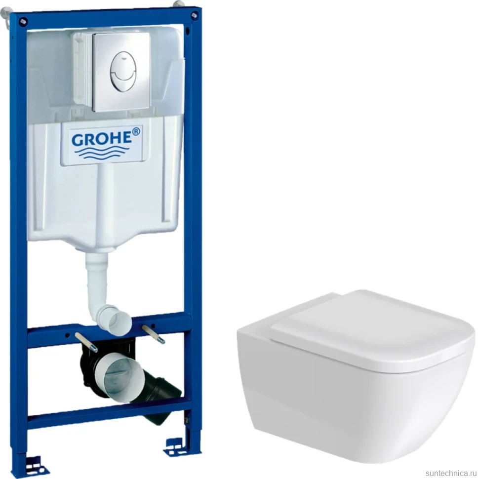 Комплект Унитаз подвесной Duravit Happy D.2 2222090000 rimless + Крышка 0064590000 с микролифтом + Инсталляция Grohe Rapid SL 38721001 3 в 1 с кнопкой смыва