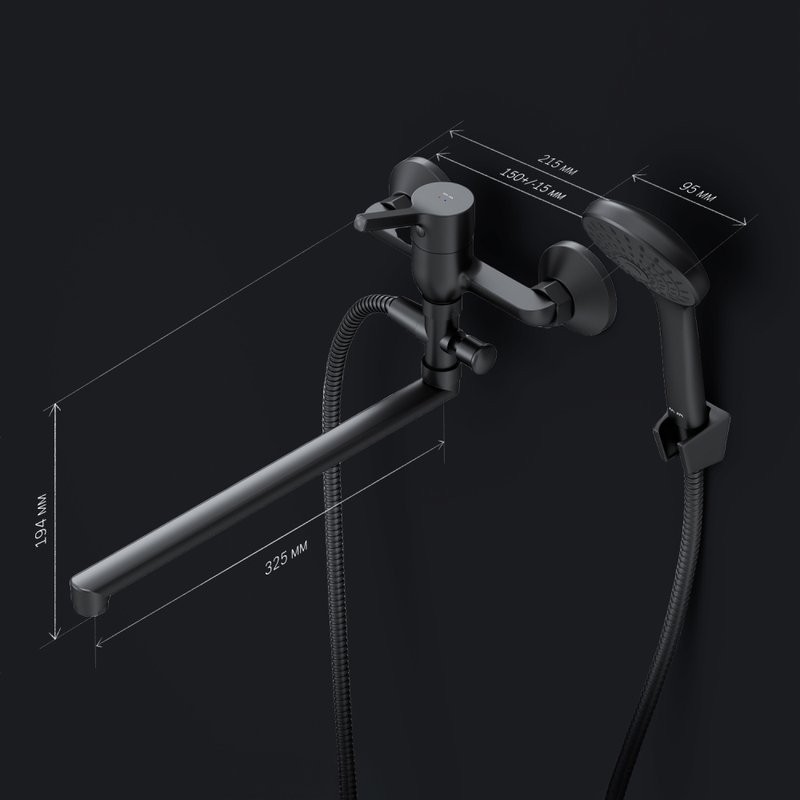 Смеситель с длинным изливом для ванны AM.PM X-Joy S F85B90122 черный