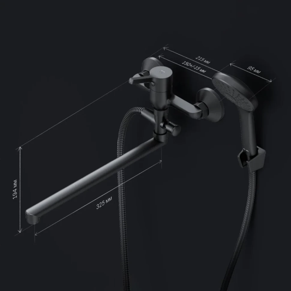 Смеситель с длинным изливом для ванны AM.PM X-Joy S F85B90122 черный