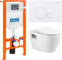 Комплект Унитаз подвесной BelBagno Loto BB070CHR/SC безободковый, с микролифтом, инсталляция BB002-80 с кнопкой BB014-SR-BIANCO
