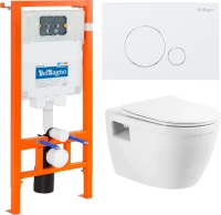 Комплект Унитаз подвесной BelBagno Loto BB070CHR/SC безободковый, с микролифтом, инсталляция BB002-80 с кнопкой BB014-SR-BIANCO