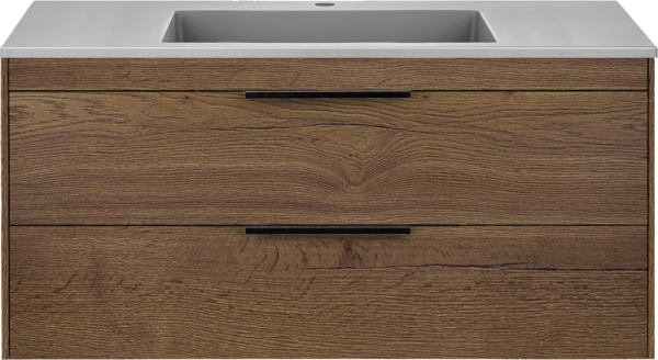 Тумба с раковиной Vincea Chiara 2D 100, 2 ящика, дуб табак, с серой раковиной