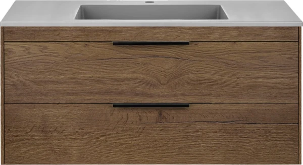 Тумба с раковиной Vincea Chiara 2D 100, 2 ящика, дуб табак, с серой раковиной