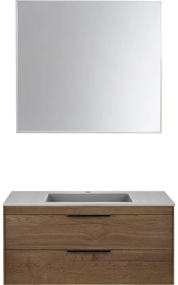 Тумба с раковиной Vincea Chiara 2D 100, 2 ящика, дуб табак, с серой раковиной