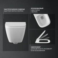 Комплект Унитаз подвесной STWORKI Карлстад 5610 безободковый + Крышка Lento 0405 быстросъемное, с микролифтом + Инсталляция Geberit Duofix Delta 458.163.21.1 с кнопкой смыва, хром