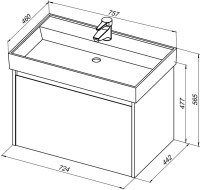 Тумба с раковиной Aquanet Nova Lite 75 дуб рошелье, 1 ящик