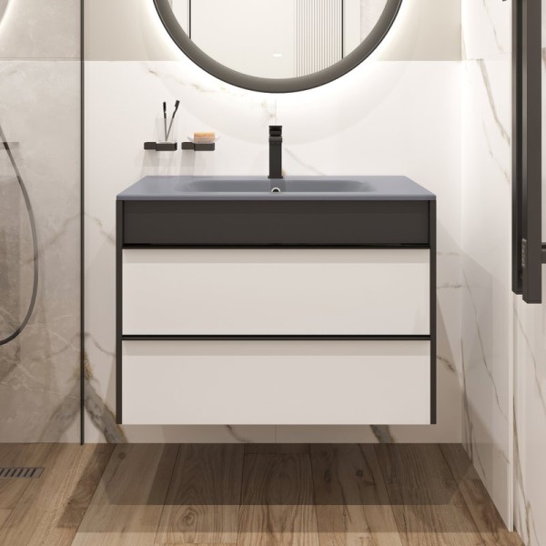 Тумба с раковиной STWORKI Гриндстед 80 белый матовый, антрацит матовый, раковина 43081-112-KL антрацит