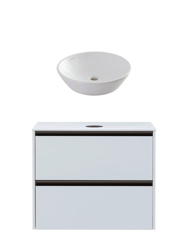 Тумба с раковиной Allen Brau Activity 80 с подсветкой, матовый белый, олива браш, столешница белая, раковина Fantasy Round 45, белая
