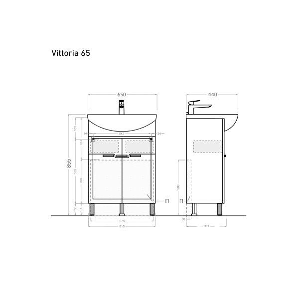Тумба под раковину без столешницы Alavann Vittoria 65 напольная, белая