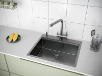 Комплект Мойка Paulmark Kroner-Pro PM705951-GM вороненая сталь + Измельчитель Bone Crusher BC 810-SL Slim Line