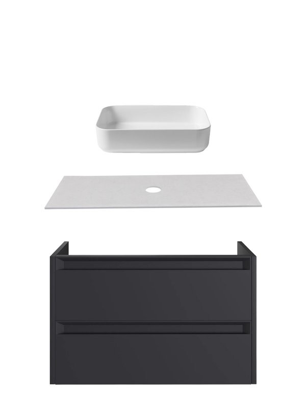 Тумба с раковиной Allen Brau Fantasy 2.0 100 матовый антрацит, столешница бежевая, раковина Fantasy Quad 50, белая