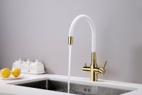 Смеситель для кухни Paulmark Salix 213419-Gw, золото, белый, с гибким изливом