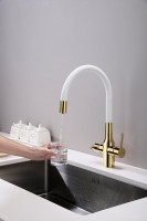 Смеситель для кухни Paulmark Salix 213419-Gw, золото, белый, с гибким изливом