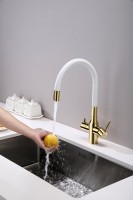 Смеситель для кухни Paulmark Salix 213419-Gw, золото, белый, с гибким изливом