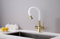 Смеситель для кухни Paulmark Salix 213419-Gw, золото, белый, с гибким изливом
