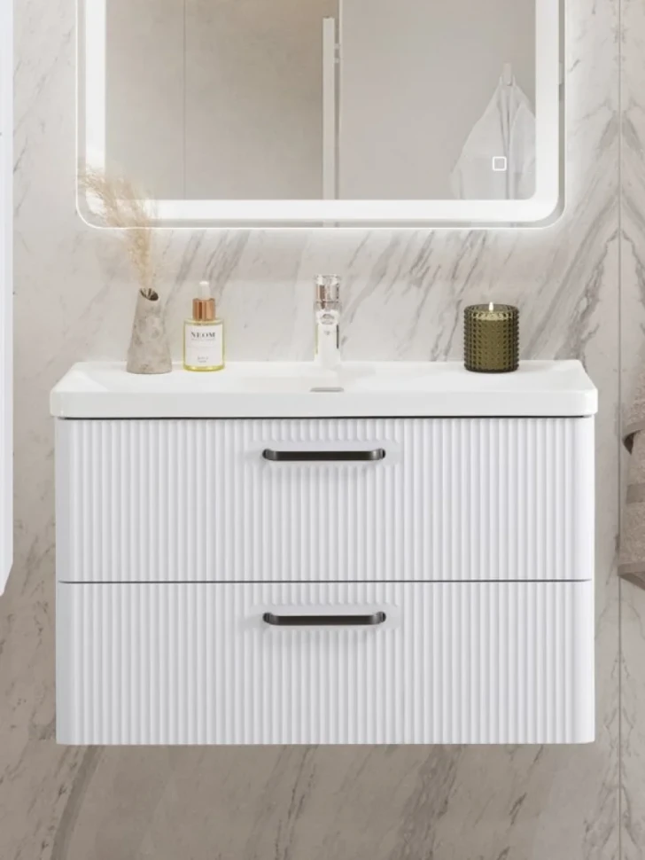 Мебель для ванной комнаты BelBagno Due 80 ручки матовый темный никель, белый металлик