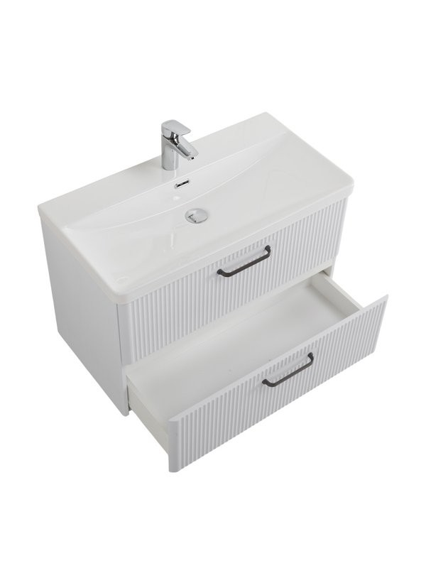 Мебель для ванной комнаты BelBagno Due 80 ручки матовый темный никель, белый металлик