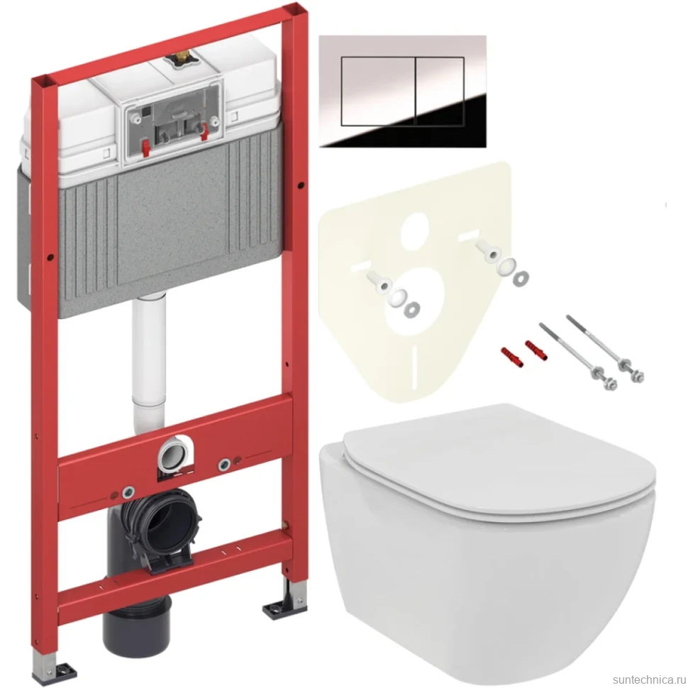 Комплект Унитаз подвесной Ideal Standard Tesi T536001 с микролифтом + Инсталляция TECE Now 9400412 4 в 1 с кнопкой смыва